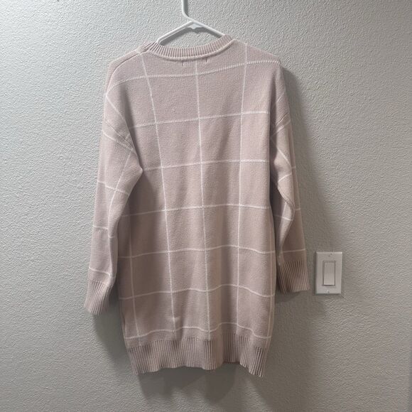 Striped Sweater Dress Womens Medium Tan Preppy Stretch Warm Cozy Academia Office - Picture 2 of 5